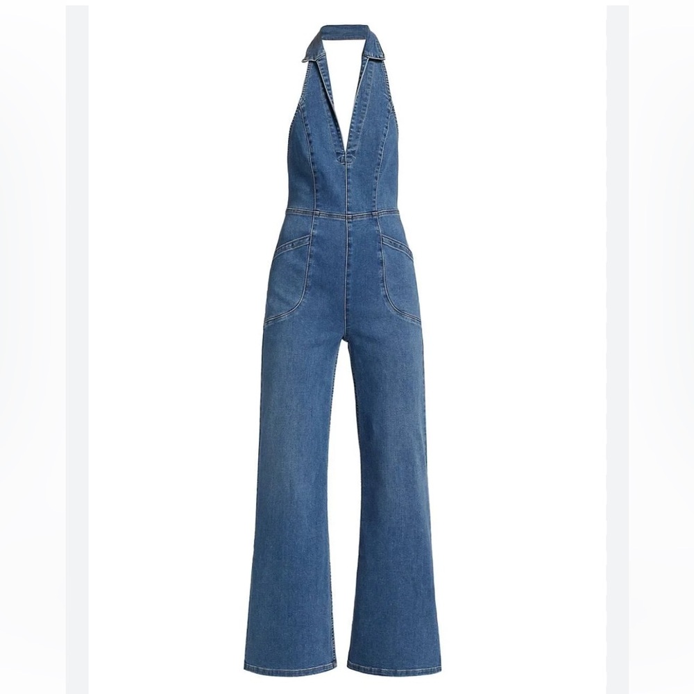 Free People Blue Denim Halter Jumpsuit - Picture 4 of 10